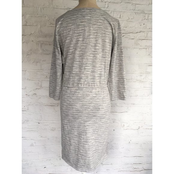 Long sleeve dress heather gray knit drawstring tie WHBM Small sweater dress - Picture 4 of 10